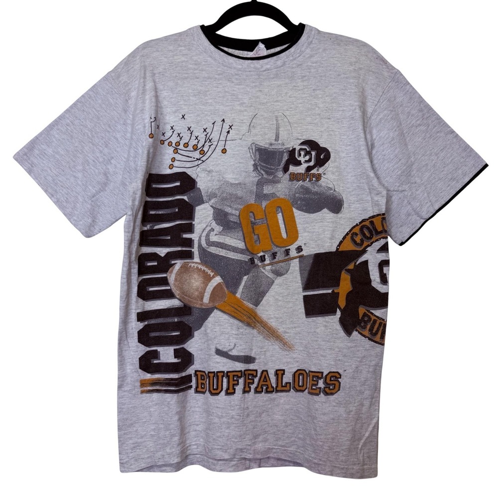 Vintage 90s Colorado Buffaloes Shirt Mens L US Wear AOP Gray NCAA Football